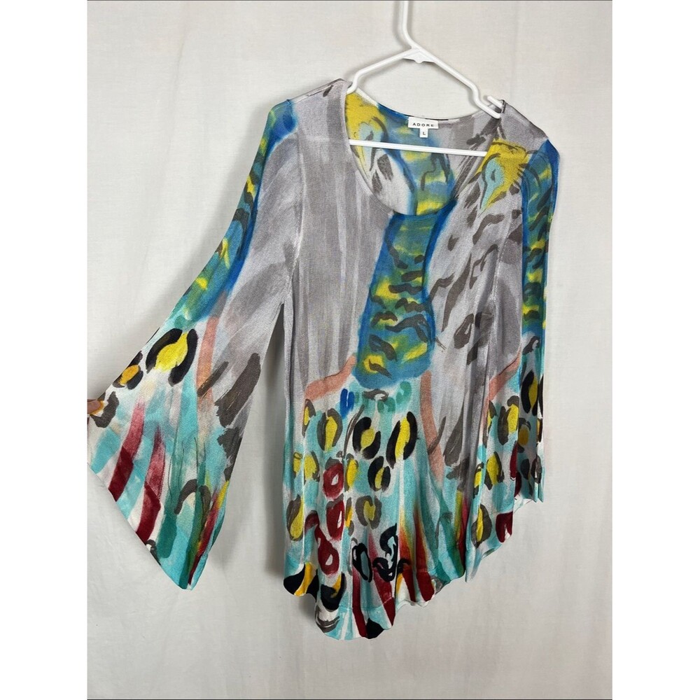 Adore Multicolored Abstract 100% Viscose Long Sleeve Tunic Blouse